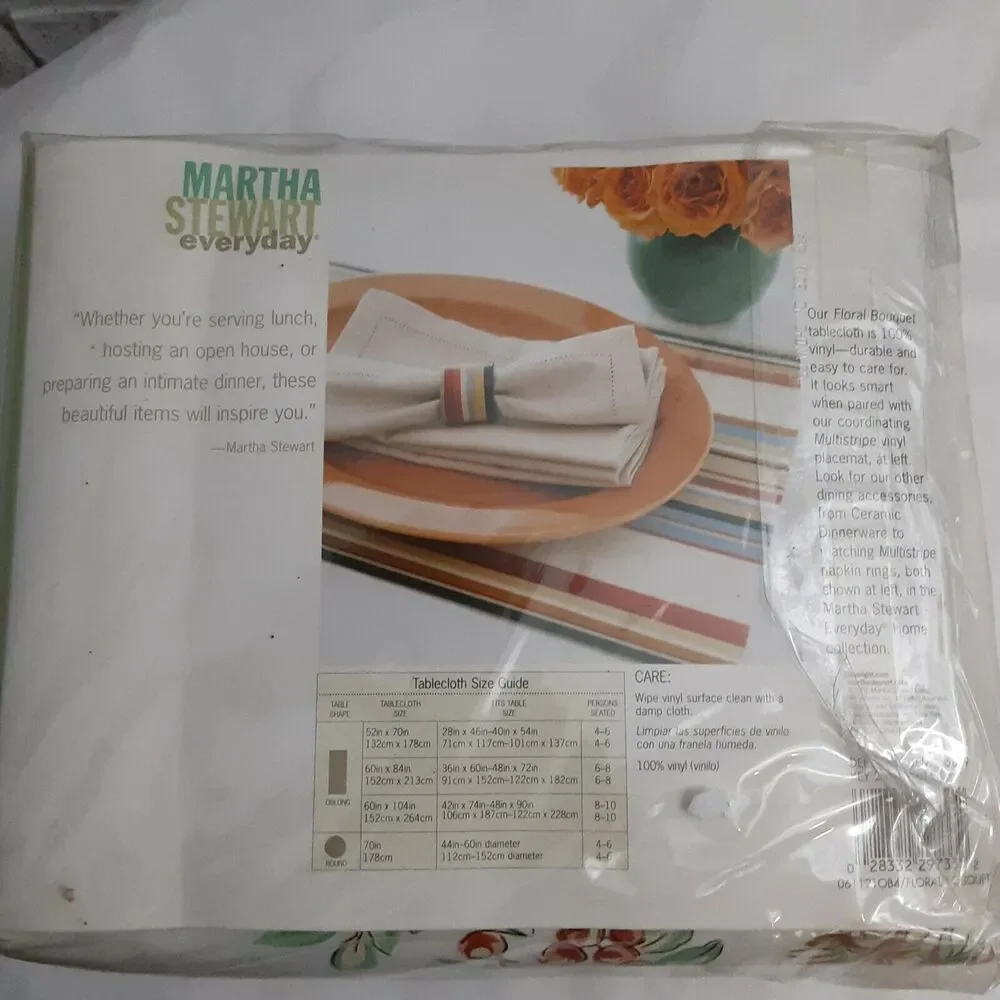 Vintage New Martha Stewart Floral Bouquet Oblong 60x104 Tablecloth
